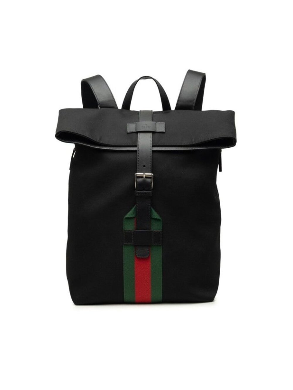 Gucci Sherry Line Fold Backpack Black Canvas Leather